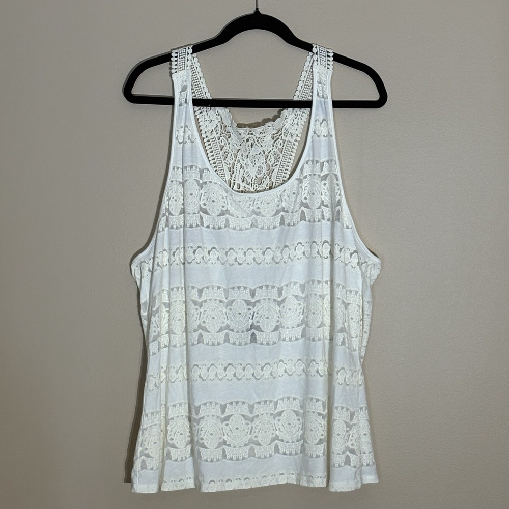 Bit & Bridle Lace Tank Top 2X Cream Lace Sleeveless White Top